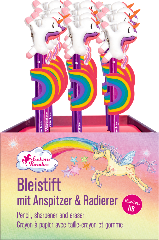 Bleistift mit Anspitzer & Radierer - Einhorn-Paradies