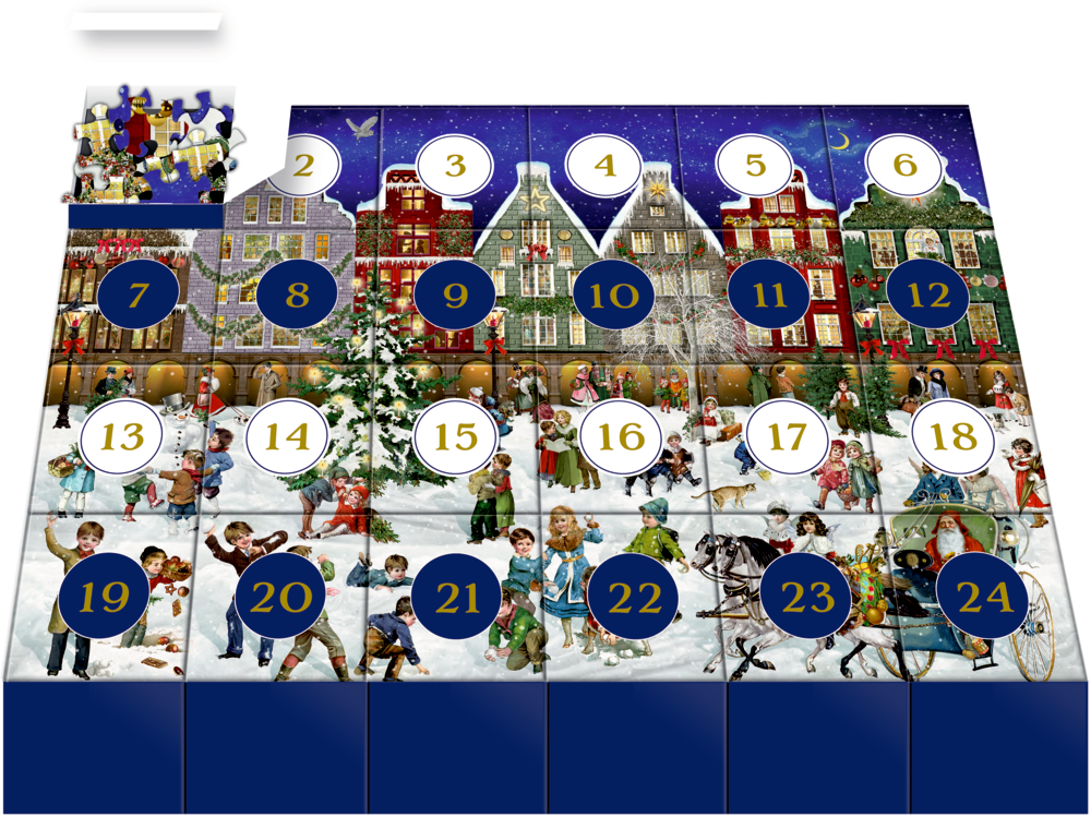 Winterabend in der Stadt, Puzzle-Adventskalender (Behr)