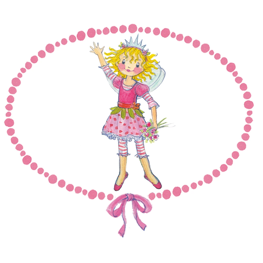 gezeichnete Prinzessin mit blonden Locken in rosa Kleidung