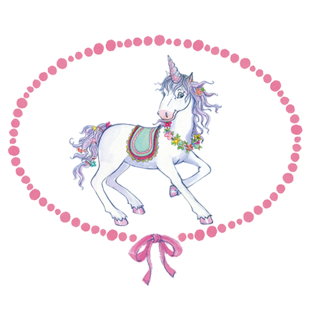 gezeichnetes weißes Einhorn mit lila Mähne